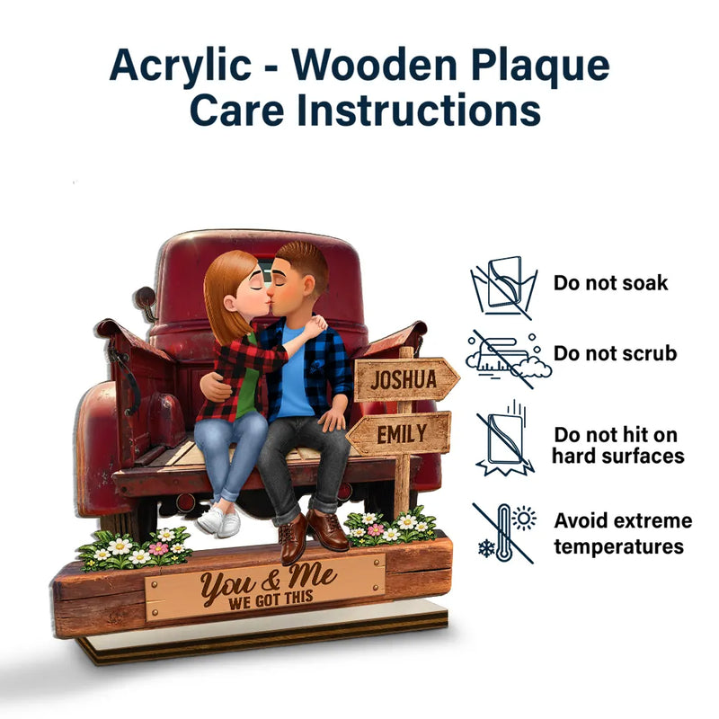 Gift For Couples, Gift For Husband, Gift For Wife, Gift For Girlfriend, Gift For Boyfriend, Love - God Blessed The Broken Road Flannel Couple - Personalized Custom Shaped 2-Layered Acrylic Wooden Plaque