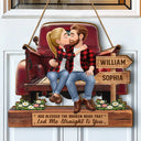 Gift For Couples, Gift For Husband, Gift For Wife, Gift For Girlfriend, Gift For Boyfriend, Love - God Blessed The Broken Road Flannel Couple - Personalized Custom Shaped Wood Sign