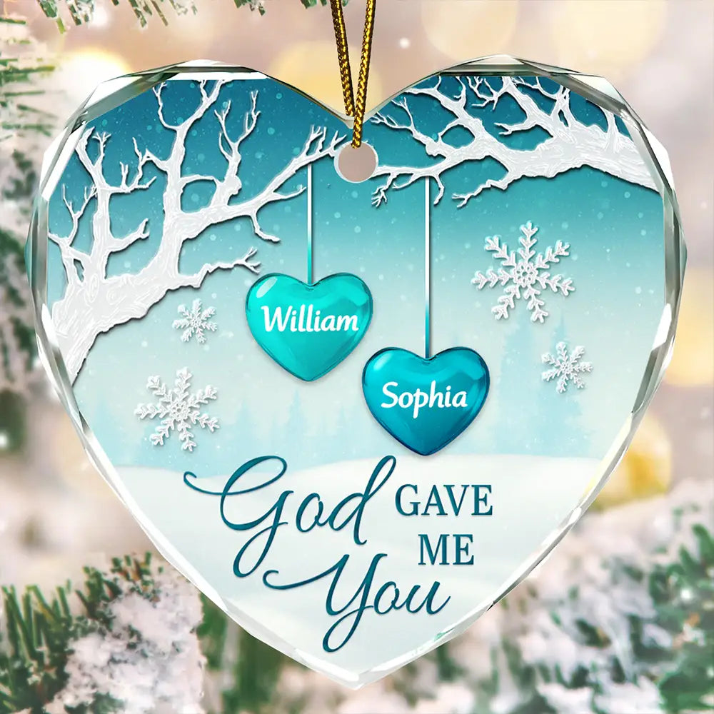 God Gave Me You - Personalized Heart Shaped Glass Ornament