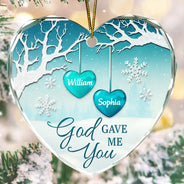 Gift For Couples, Gift For Husband, Gift For Wife, Gift For Boyfriend, Gift For Girlfriend, Christmas, Christian, Love - God Gave Me You - Personalized Heart Shaped Glass Ornament