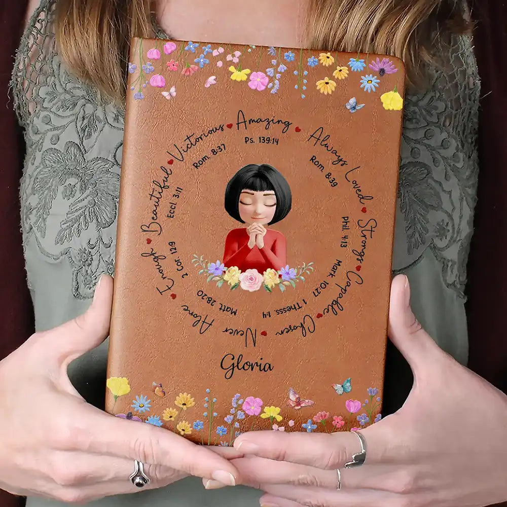 Christian,Gift For Women,Gift For Yourself,Gift For Wife,Gift For Girlfriend,Gift For Aunt,Gift For Mother,Gift For Grandma,Gift For Daughter,Gift For Sisters - God Says I Am 3D Praying Women - Personalized Leather Journal