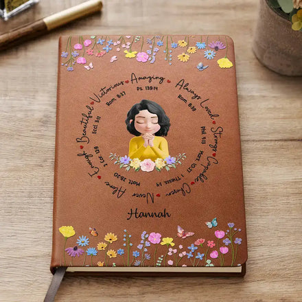 God Says I Am 3D Praying Women - Personalized Leather Journal