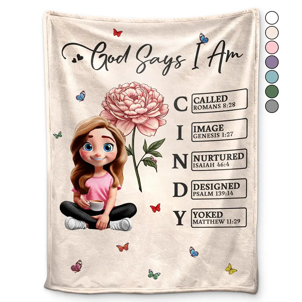 God Says I Am Bible Blanket - Personalized Fleece Blanket, Sherpa Blanket