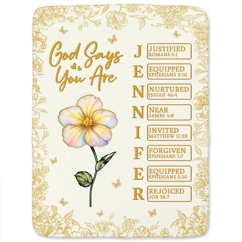 Gift For Yourself, Gift For Women, Happy, Gift For Men, Top Market - God Says I Am Birth Flower 3D Effect Name Letter In Bible - Personalized Fleece Blanket, Sherpa Blanket