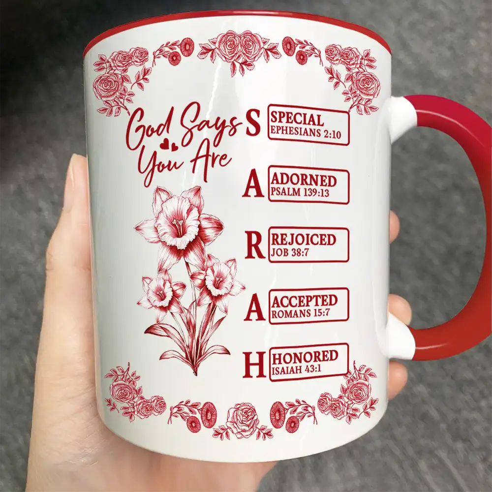 God Says I Am Toile De Jouy Flower - Personalized Accent Mug