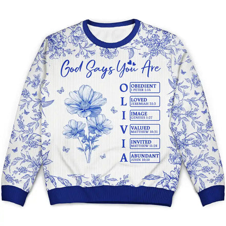 God Says I Am Toile De Jouy Flower - Personalized Unisex Ugly Sweater