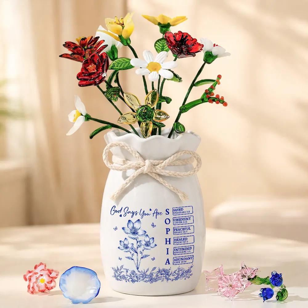 Gift For Yourself,Gift For Women,Happy - God Says You Are - Personalized Glass Birth Month Flower