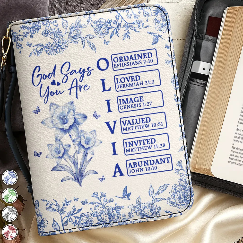 Christian, Gift For Yourself - God Says You Are Bible Toile Birth Month Flower - Personalized Bible Cover