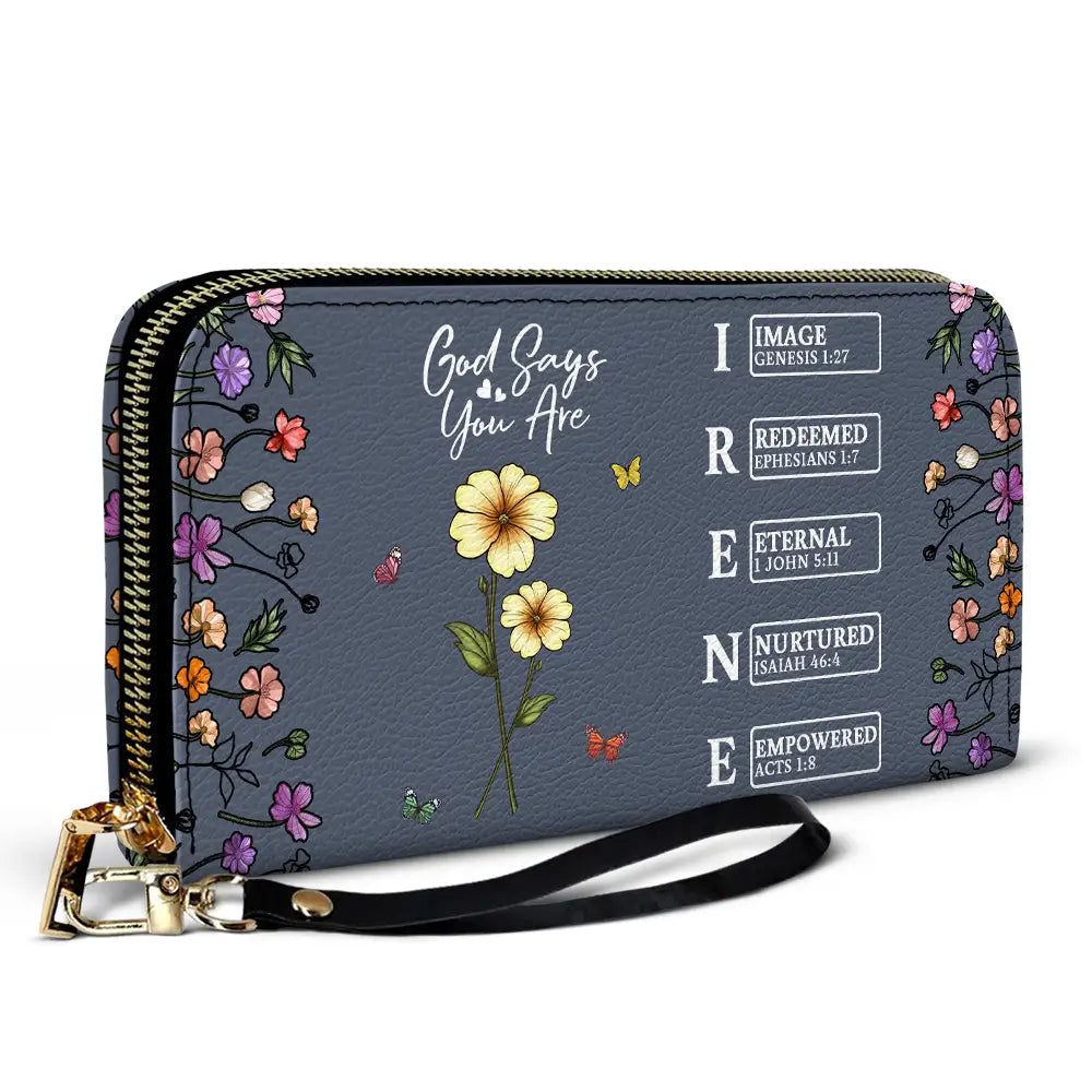 Gift For Mother,Gift For Grandma,Happy - God Says You Are Birth Month Flower - Personalized Leather Long Wallet