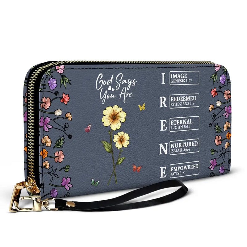 Gift For Mother,Gift For Grandma,Happy - God Says You Are Birth Month Flower - Personalized Leather Long Wallet