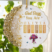Devoted,Christian,Gift For Yourself,Gift For Women,Custom Letter,Icon - God Says You Are Birth Month Flower - Personalized Resin Ornament