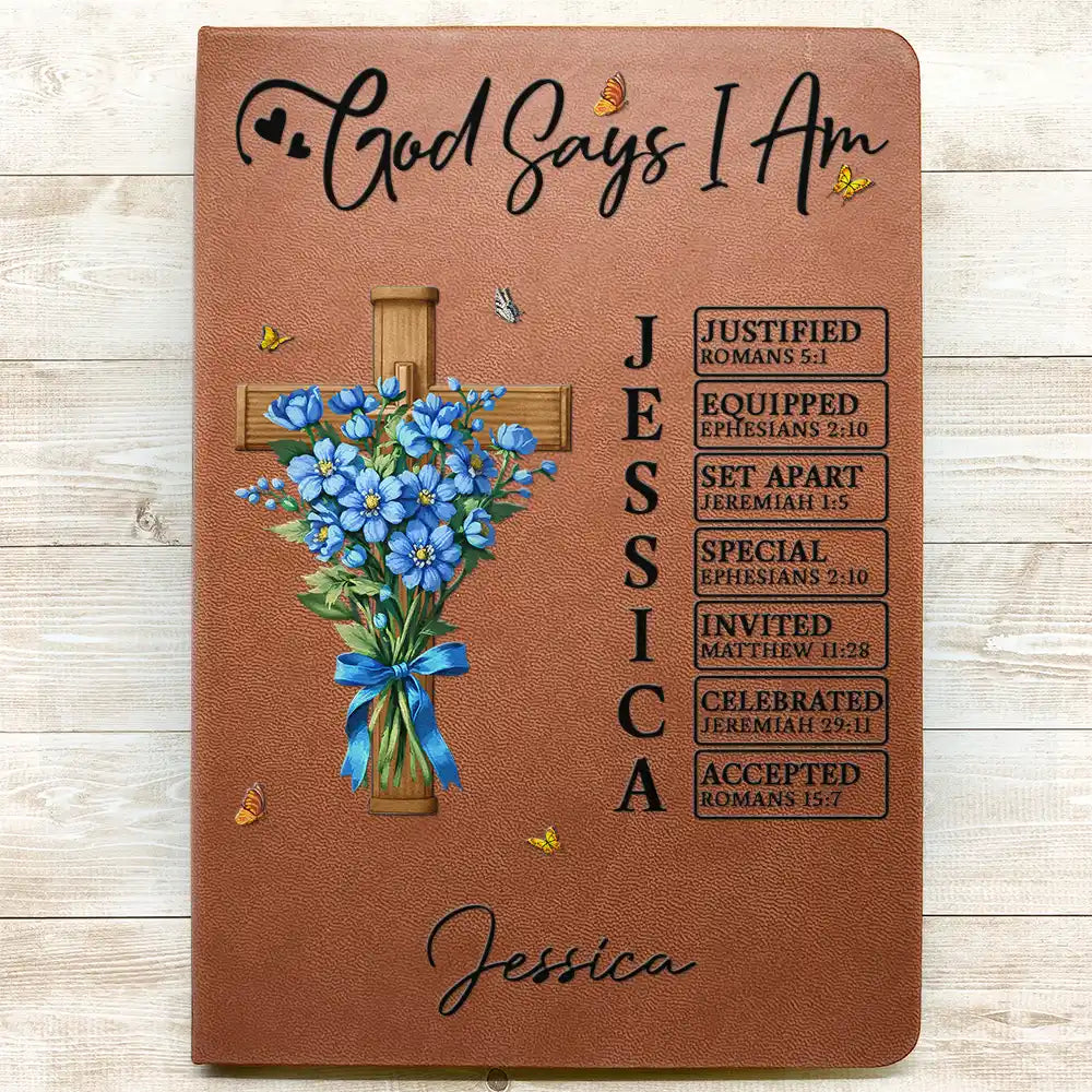 Christian, Gift For Yoursel - God Says You Are Flower Bouquet - Personalized Leather Journal