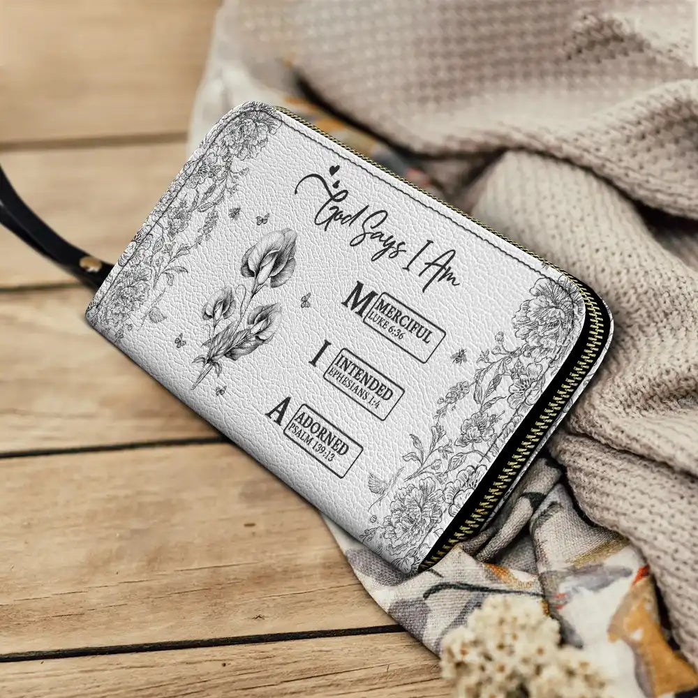 Gift For Mother, Gift For Grandma, Happy - God Says You Are Toile Pattern - Personalized Leather Long Wallet