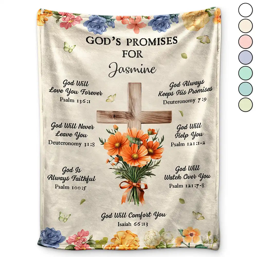 Christian,Gift For Women,Gift For Wife,Gift For Girlfriend,Gift For Yourself,Gift For Aunt,Gift For Mother,Gift For Grandma,Gift For Daughter,Gift For Bestie - God's Promises Birth Flower Bouquet - Personalized Fleece Blanket, Sherpa Blanket