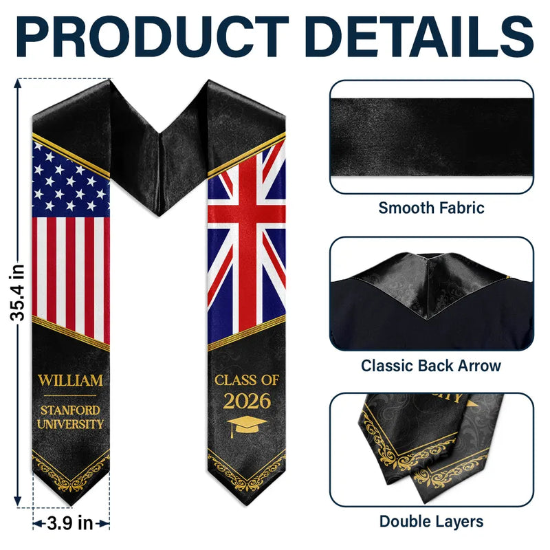 Happy, Graduation, Independence Day, America 250th, Gift For Yourself, Gift For Women, Gift For Men - Golden Pattern Congrats Graduation - Personalized Stoles