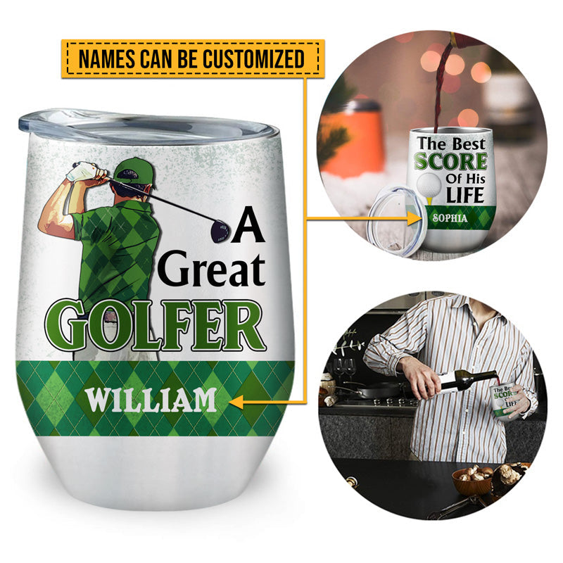 Golf Couple Golfer Best Score Custom Wine Tumbler, Couple Gift