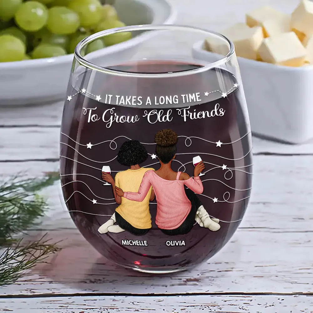 Gift For Bestie,Gift For Sisters,Happy,Old Best friends - Good Friends Are Like Stars - Personalized Stemless Wine Glass