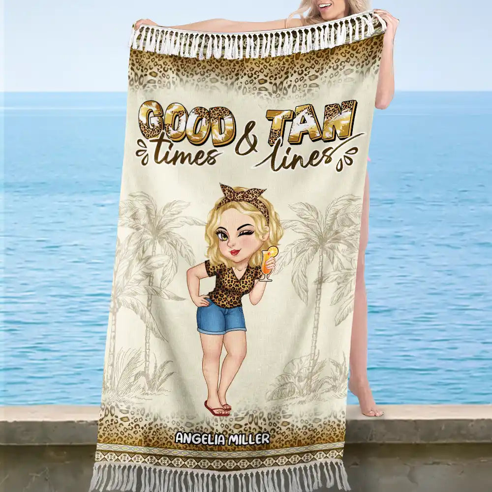 Good Times And Tan Lines - Personalized Turkish Beach Towel