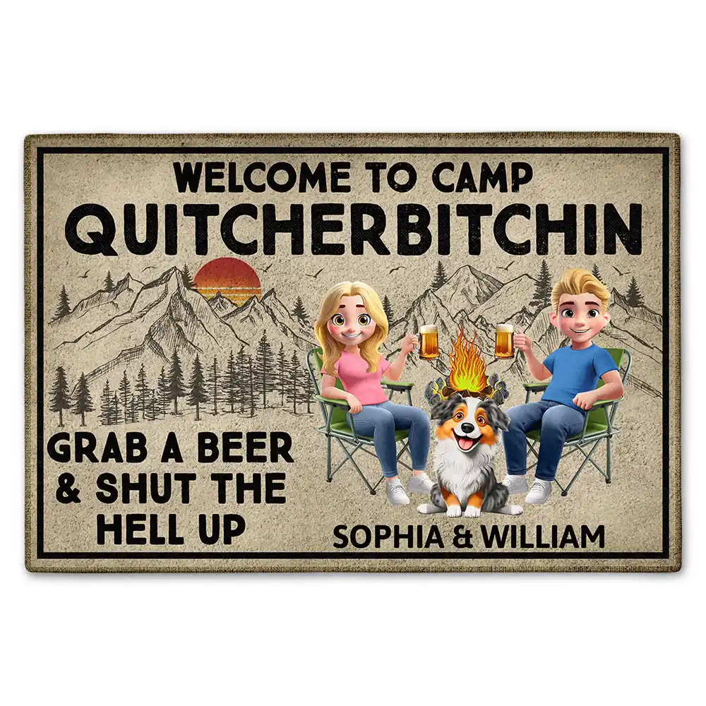 Gift For Couples,Gift For Wife,Gift For Husband,Gift For Boyfriend,Gift For Girlfriend,Camping,Funny,Campsite,Pet Lovers,Cat Lovers,Dog Lovers,Couple's Hobby - Grab A Beer And Shut The Hell Up Camping - Personalized Doormat