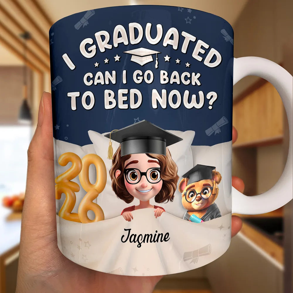 Graduated Can I Go Back To Bed Now - Personalized White Edge-to-Edge Mug