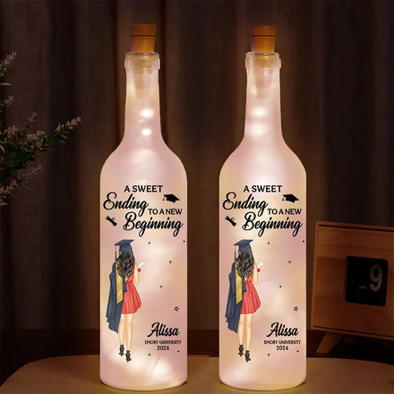 Graduation A Sweet Ending To A New Beginning - Personalized Bottle Light