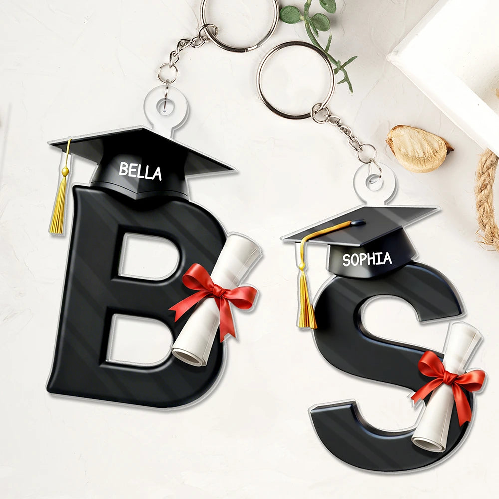 Gift For Boyfriend,Gift For Girlfriend,Gift For Yourself,Gift For Men,Gift For Women,Gift For Son,Gift For Sibling,Gift For Sisters,Gift For Brothers,Gift For Bestie,Graduation,Happy - Graduation Alphabet With Name - Personalized Acrylic Keychain