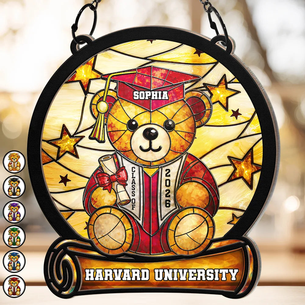 Graduation Bear - Personalized Window Hanging Suncatcher Ornament