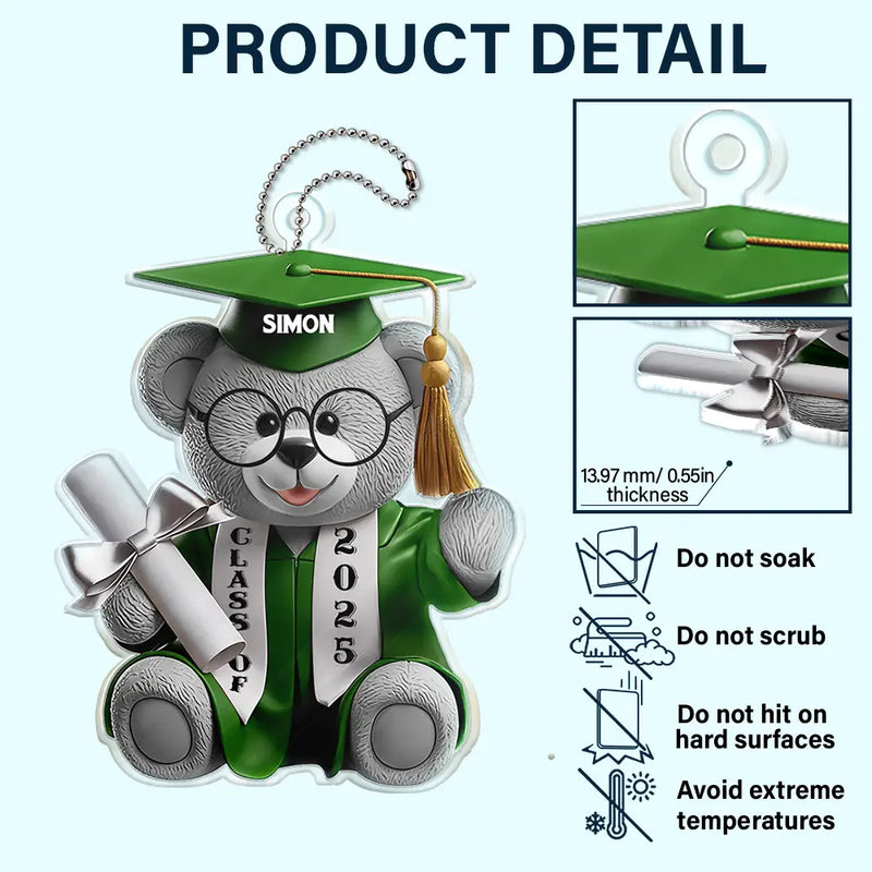 Graduation, Dad - Children, Mom - Children, Happy, Gift For Brothers, Gift For Sibling - Graduation Bear 3D Effect - Personalized Acrylic Car Hanger