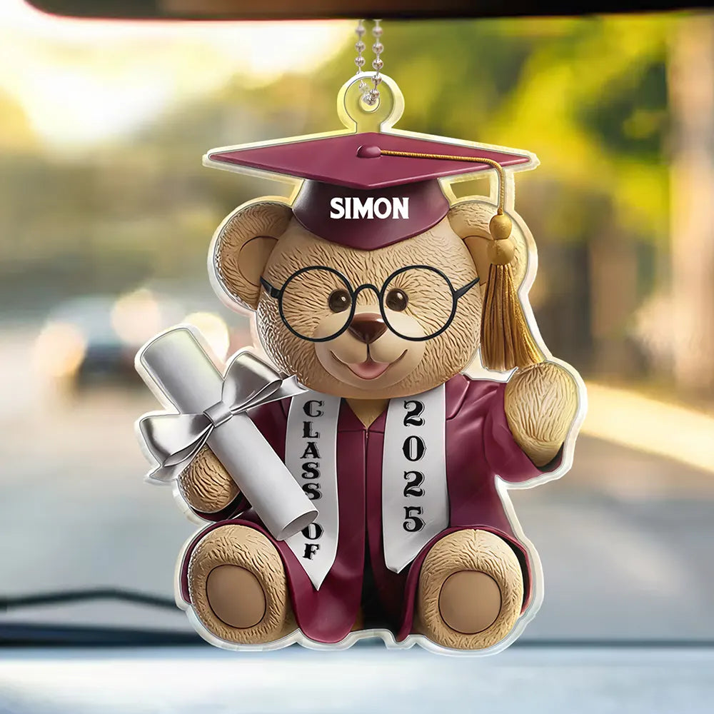 Graduation Bear 3D Effect - Personalized Acrylic Car Hanger