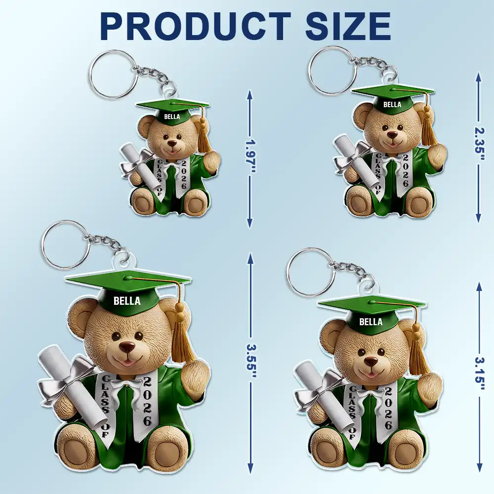 Graduation,Happy - Graduation Bear 3D Effect - Personalized Acrylic Keychain