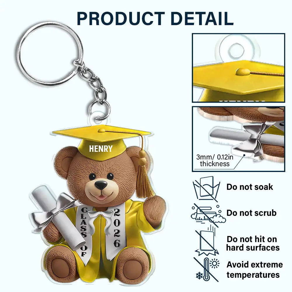 Graduation,Happy - Graduation Bear 3D Effect - Personalized Acrylic Keychain
