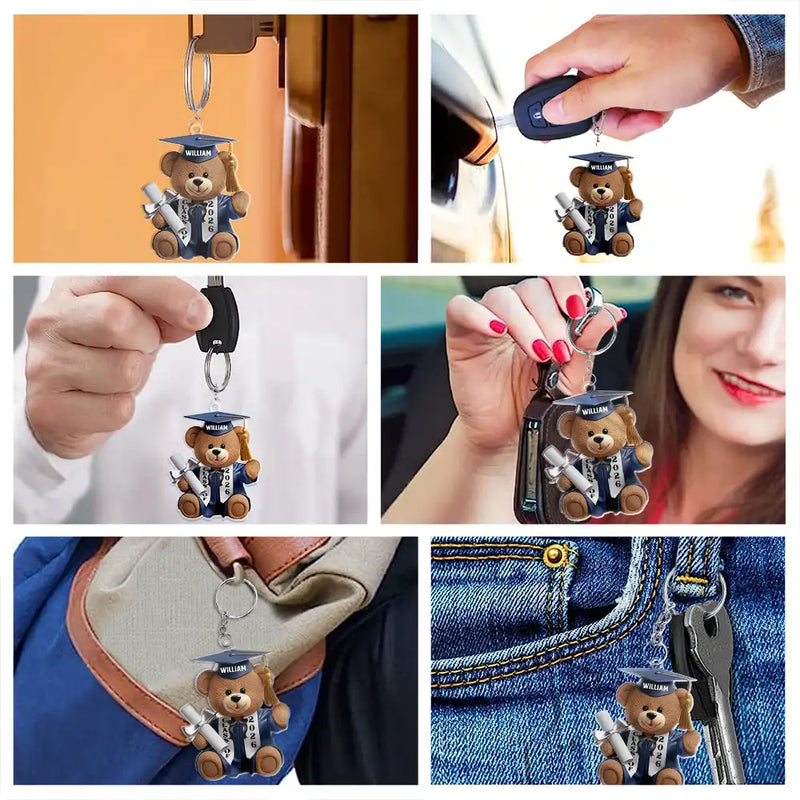 Graduation,Happy - Graduation Bear 3D Effect - Personalized Acrylic Keychain