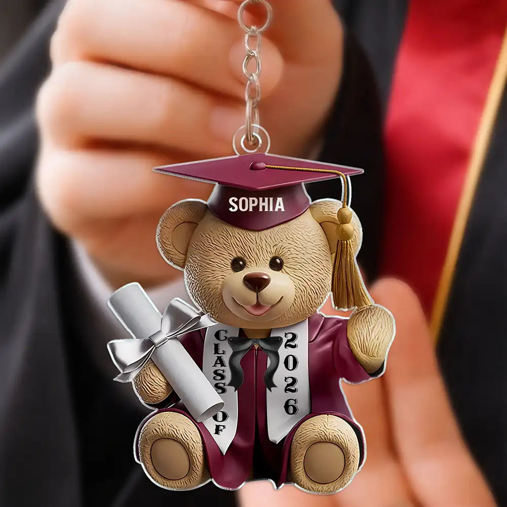 Graduation Bear 3D Effect - Personalized Acrylic Keychain