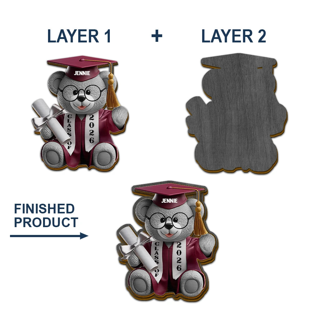 Graduation, Dad - Children, Mom - Children, Gift For Sibling, Gift For Bestie, Happy - Graduation Bear 3D Effect - Personalized Custom Shaped Car Visor Clip