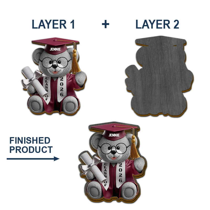 Graduation, Dad - Children, Mom - Children, Gift For Sibling, Gift For Bestie, Happy - Graduation Bear 3D Effect - Personalized Custom Shaped Car Visor Clip