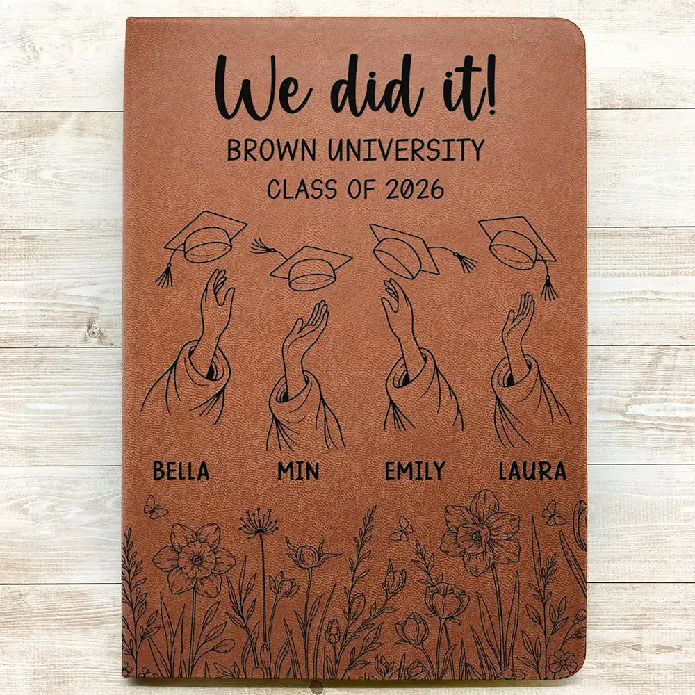 Icon,Gift For Bestie,Graduation,Happy - Graduation Cap Toss Celebration - Personalized Leather Journal