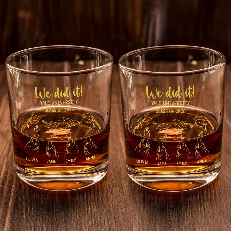 Gift For Bestie,Graduation,Happy,Icon - Graduation Cap Toss Metal Engraved Effect - Personalized Whiskey Glass