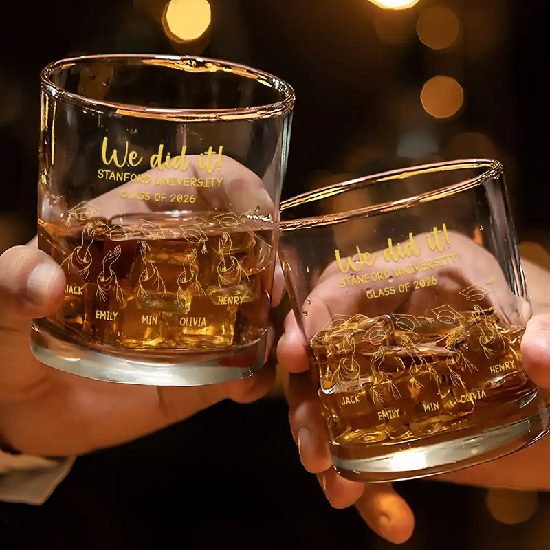 Gift For Bestie,Graduation,Happy,Icon - Graduation Cap Toss Metal Engraved Effect - Personalized Whiskey Glass