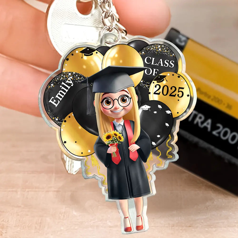 Graduation Celebration Balloons Cute 3D Effect - Personalized Acrylic Keychain