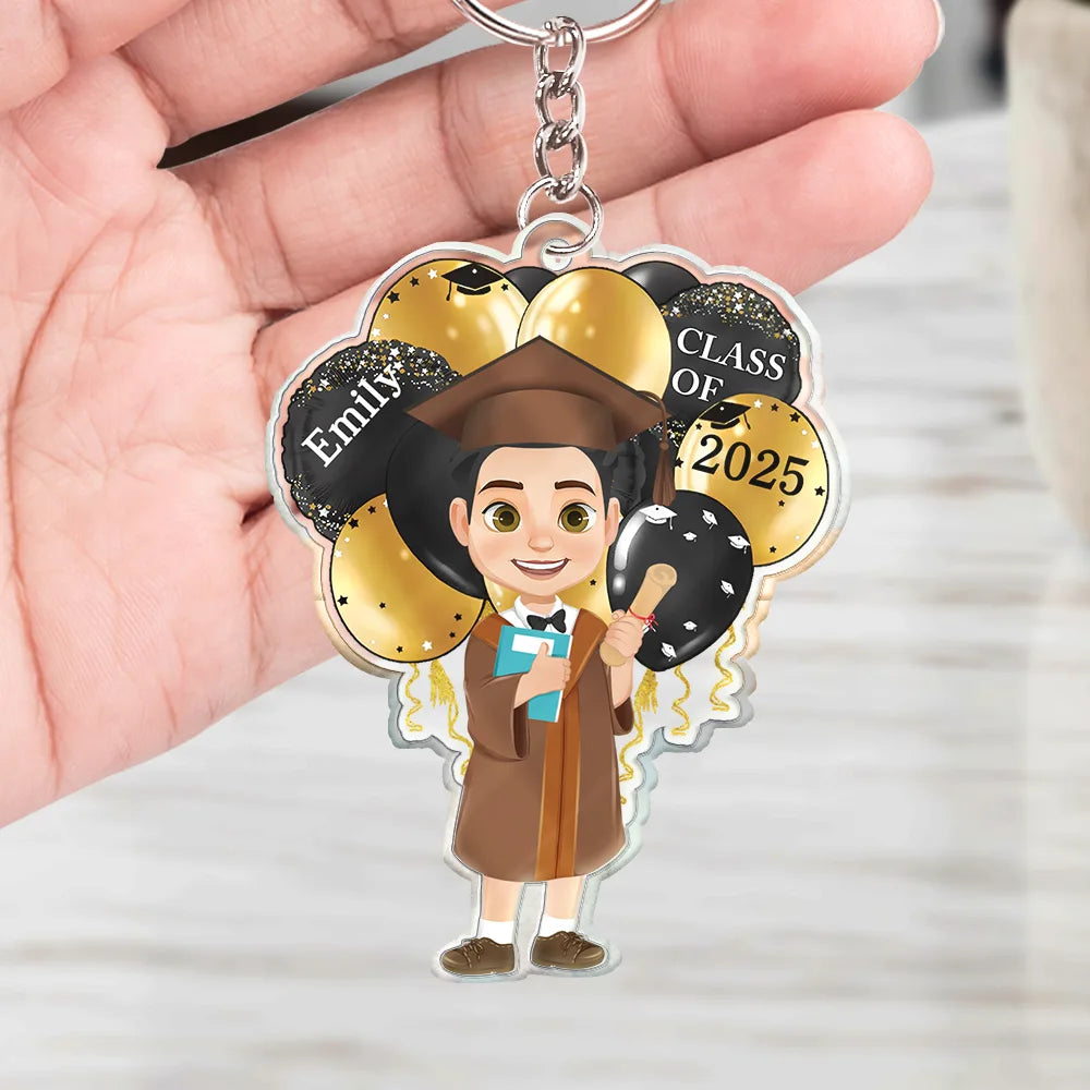 Graduation,Happy - Graduation Celebration Balloons Cute Flat Art - Personalized Acrylic Keychain