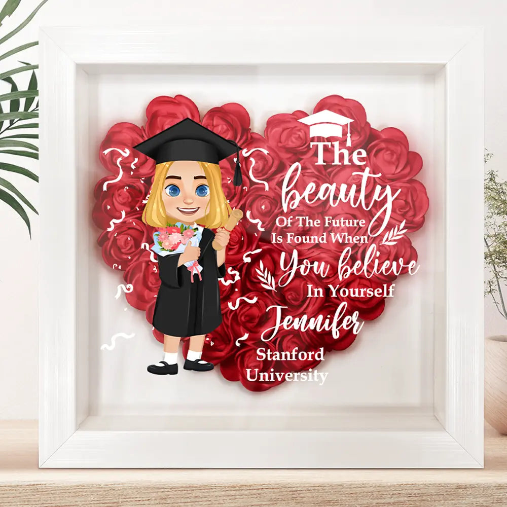Graduation - Graduation Celebration The Beauty Of The Future - Personalized Flower Shadow Box
