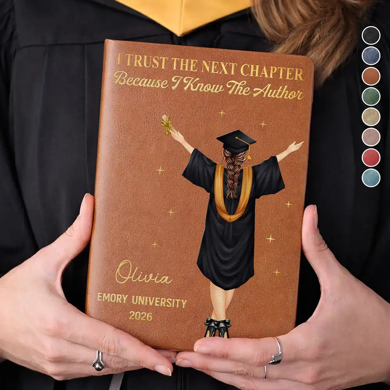 Graduation,Gift For Women,Gift For Men,Happy - Graduation I Trust The Next Chapter - Personalized Leather Journal