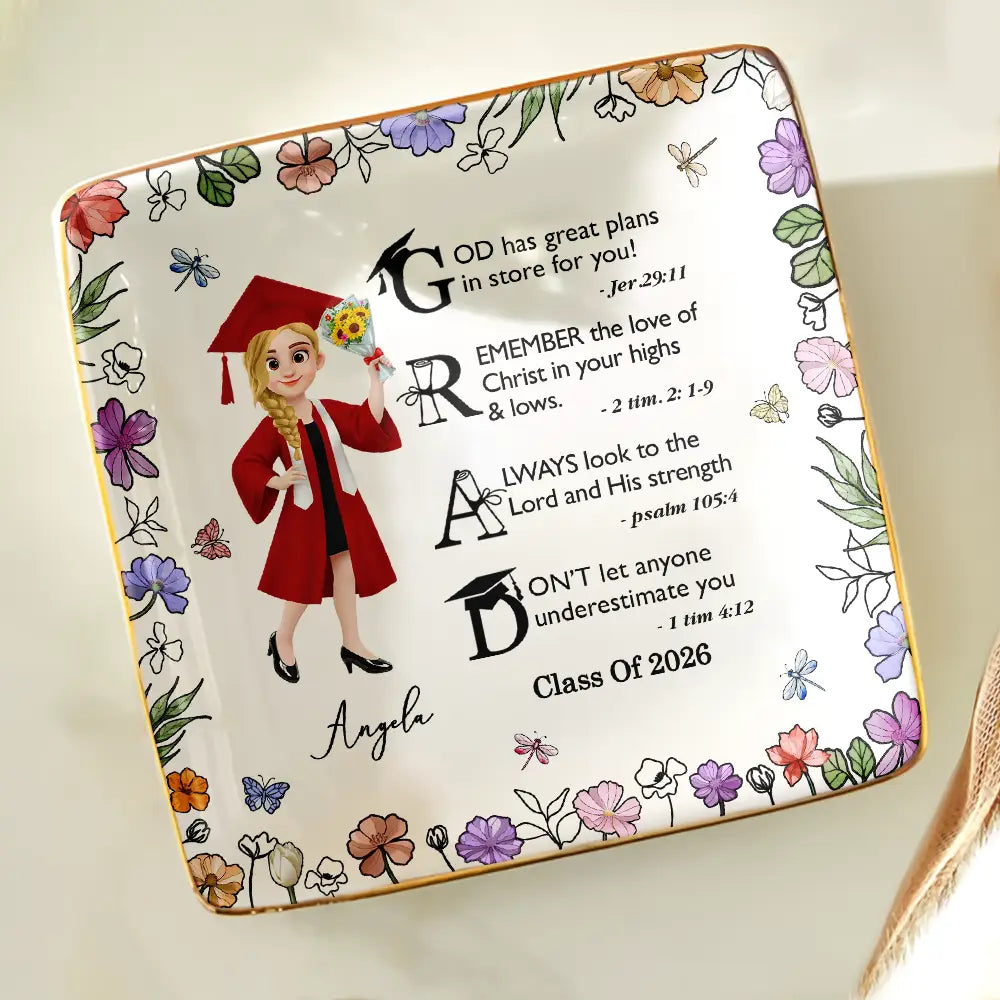 Graduation Motivation God Has Great Plans For You - Personalized Ring Dish