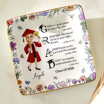 Graduation Motivation God Has Great Plans For You - Personalized Ring Dish