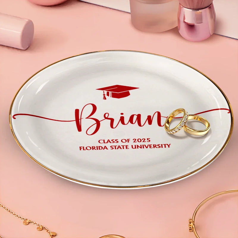 Graduation, Happy, Gift For Yourself - Graduation Your Name School Year - Personalized Round Ring Dish