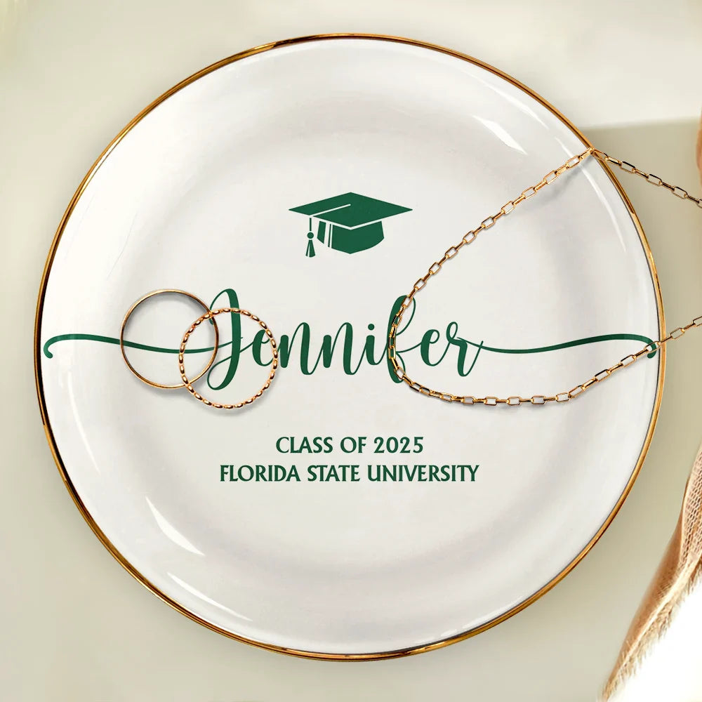 Graduation, Happy, Gift For Yourself - Graduation Your Name School Year - Personalized Round Ring Dish
