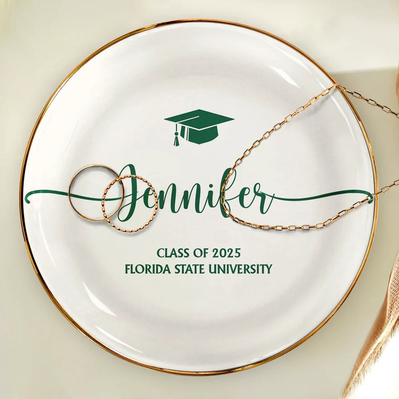 Graduation, Happy, Gift For Yourself - Graduation Your Name School Year - Personalized Round Ring Dish