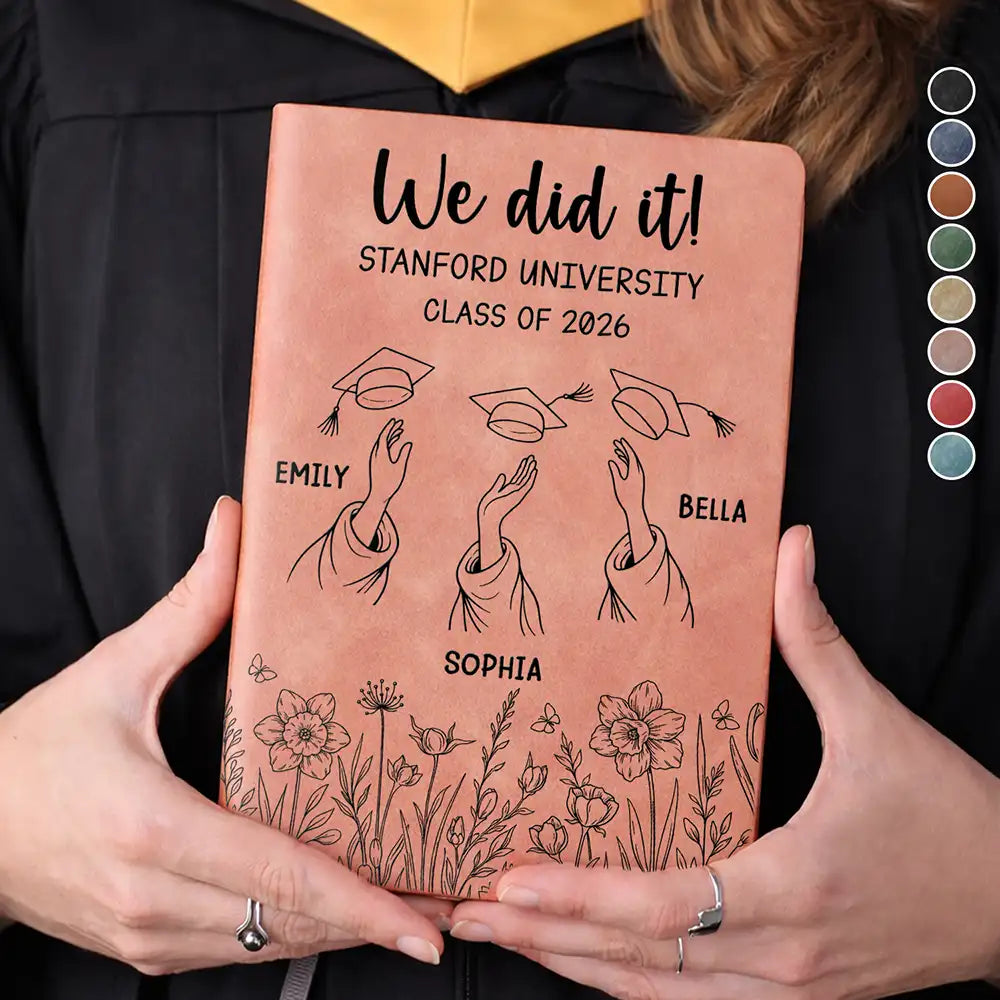 Icon,Gift For Bestie,Graduation,Happy - Graduation Cap Toss Celebration - Personalized Leather Journal