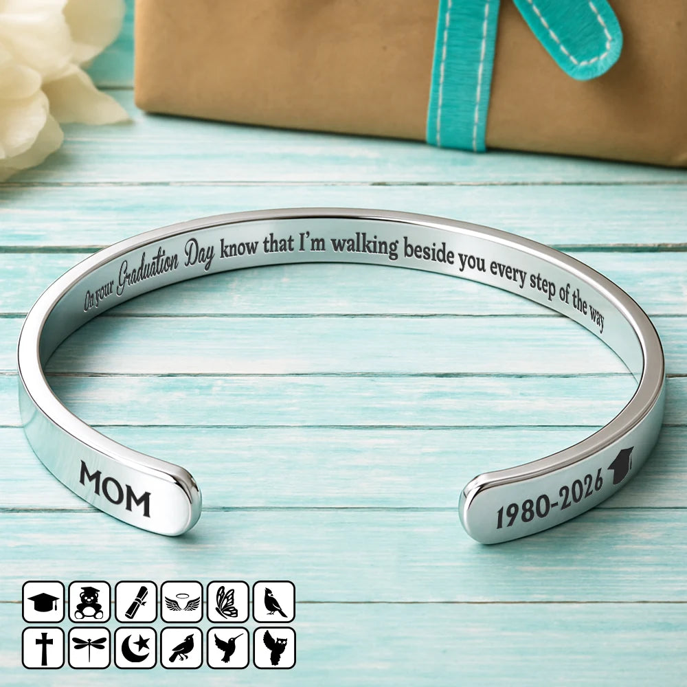 Graduation Walking Beside You Memorial - Personalized Bangle Bracelet Cuff
