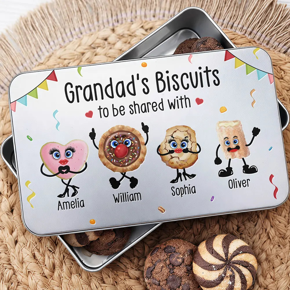Funny,Gift For Husband,Gift For Grandpa,Gift For Mother,Gift For Father,Gift For Grandma,Gift For Wife - Grandad's Biscuits To Share With The Grandkids - Personalized Metal Biscuit Tin